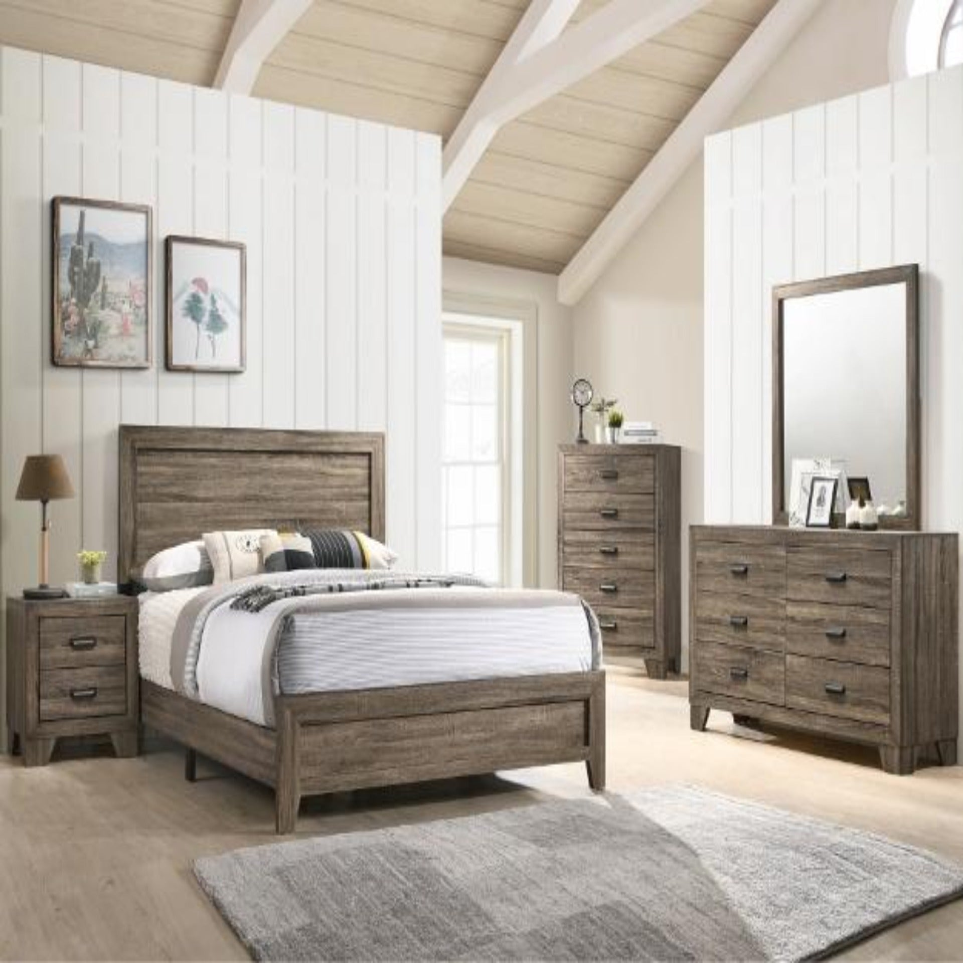 Bedroom set with mattress in a modern bedroom